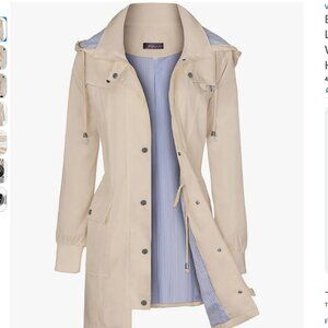 New Rain Jacket Women Lightweight Beige Raincoat Waterproof Wind Size Large
